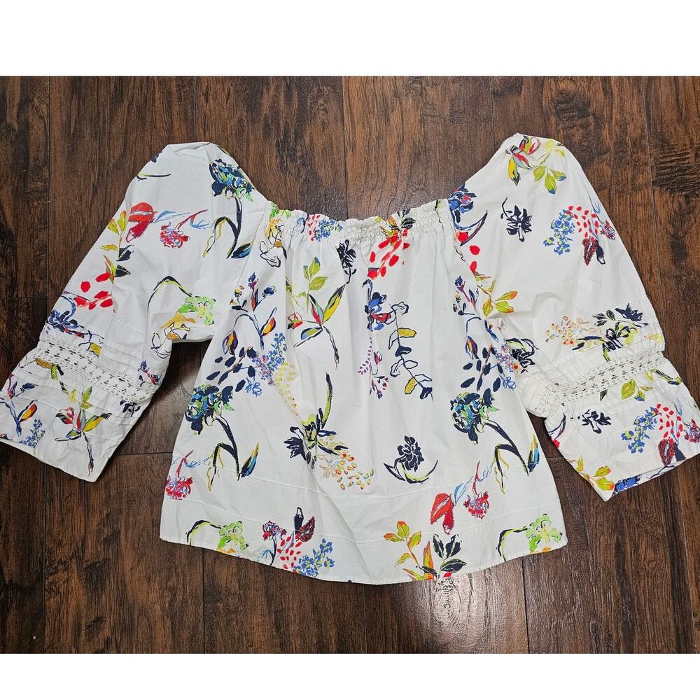 TANYA TAYLOR off the shoulder top SIZE 4 Floral Spring